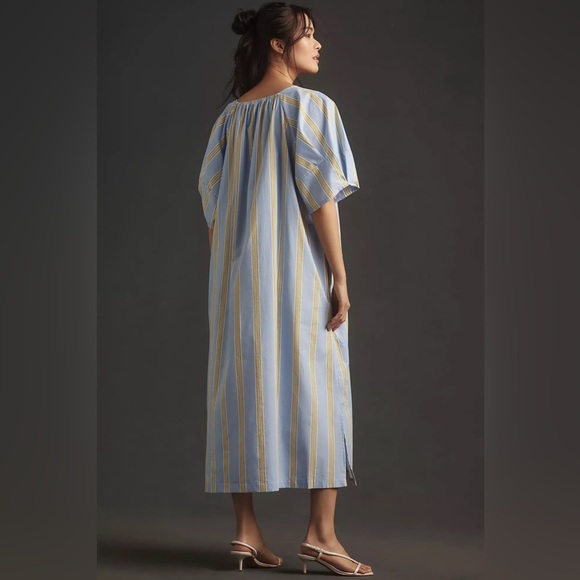 NEW Anthropologie Maeve Short Sleeve Crossover Midi Dress Stripe Blue XL NWT - Picture 3 of 10